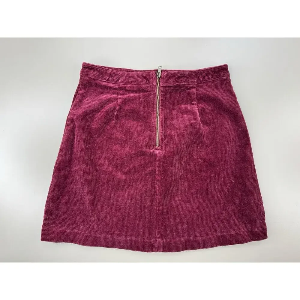 Forever 21 Women’s Corduroy Mini Skirt S‎ Burgundy Pink Fall Retro Boho Cotton - Picture 6 of 10
